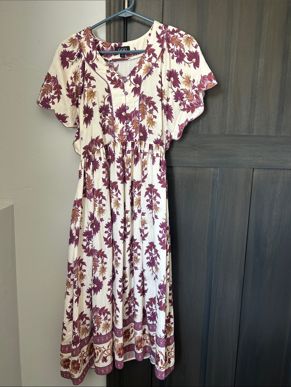 Boho Floral Maxi Dress in Cream and Plum by R&O
